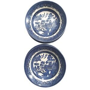 Vtg Churchill Blue Willow plate bowls set of 2 Staffordshire England china 8”
